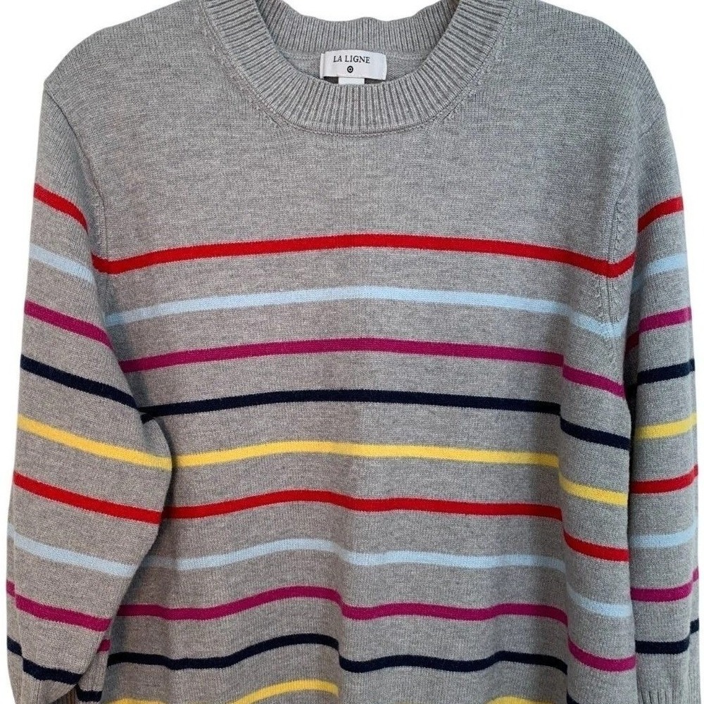 La Ligne Stripe Sweater / Gray Multicolor Cashmere Blend‎ Wide Cuff / Size 3X